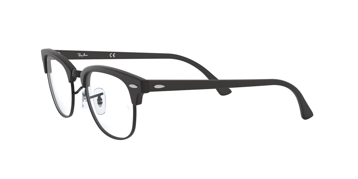 Ray-Ban prescription eyewear frames in matte dark color, side profile, slim temples, full-rim