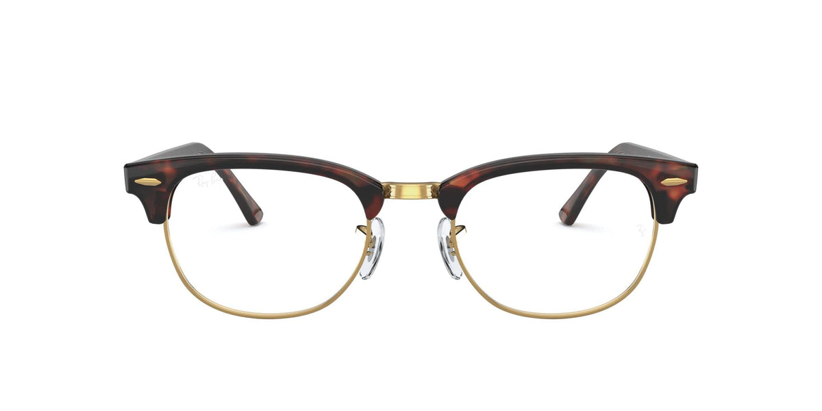 Ray-Ban prescription frames with dark tortoise pattern and gold metal temples