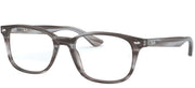 Smoke gray full-rim prescription frames with clear lenses, side profile view