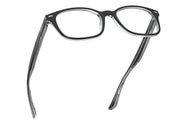 Ray-Ban dark prescription eyewear frames with angled temples and clear lenses