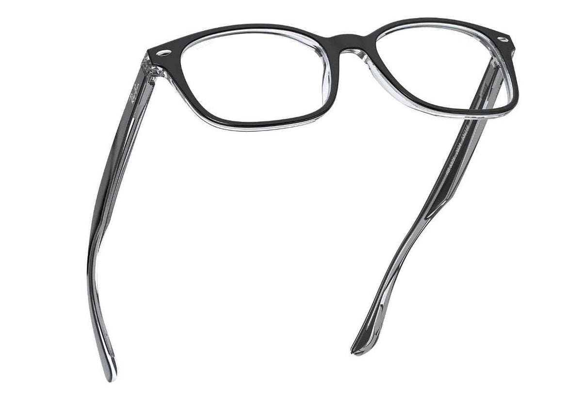 Ray-Ban dark prescription eyewear frames with angled temples and clear lenses