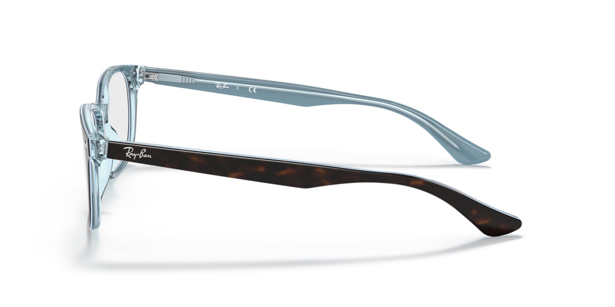 Ray-Ban striped grey prescription eyewear frames, side view with clear lenses