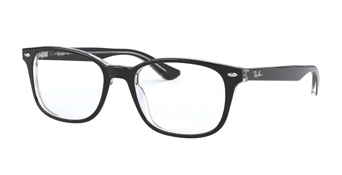 Ray-Ban black prescription eyewear frames with rectangular clear lenses