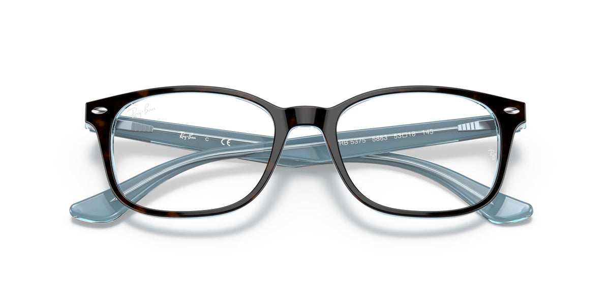 Black full-rim prescription eyewear frames with blue-tinted demo lenses