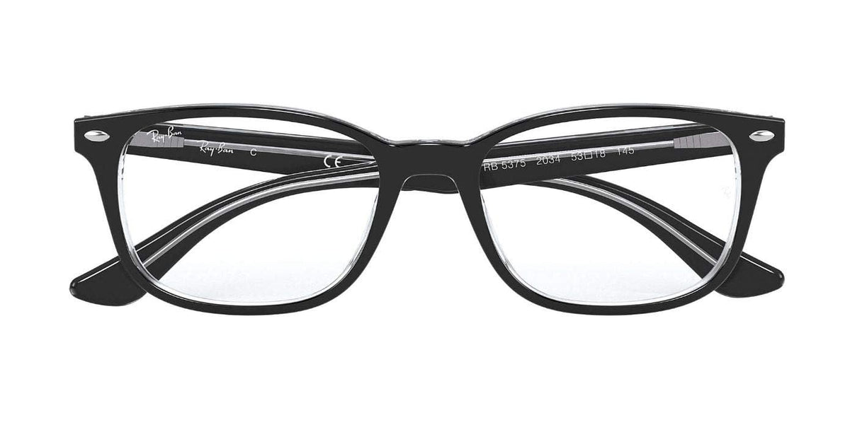 Ray-Ban black prescription eyewear frames, front view with clear lenses