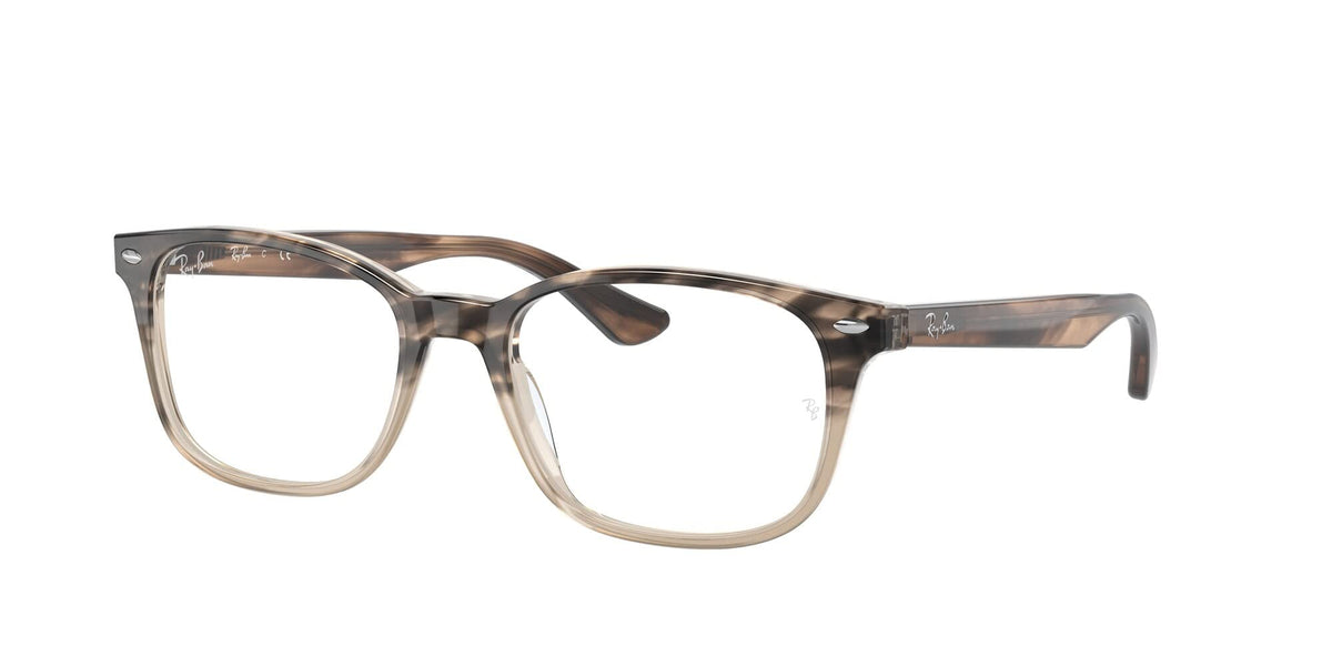 Havana-brown full-rim prescription frames with clear lenses, angled view