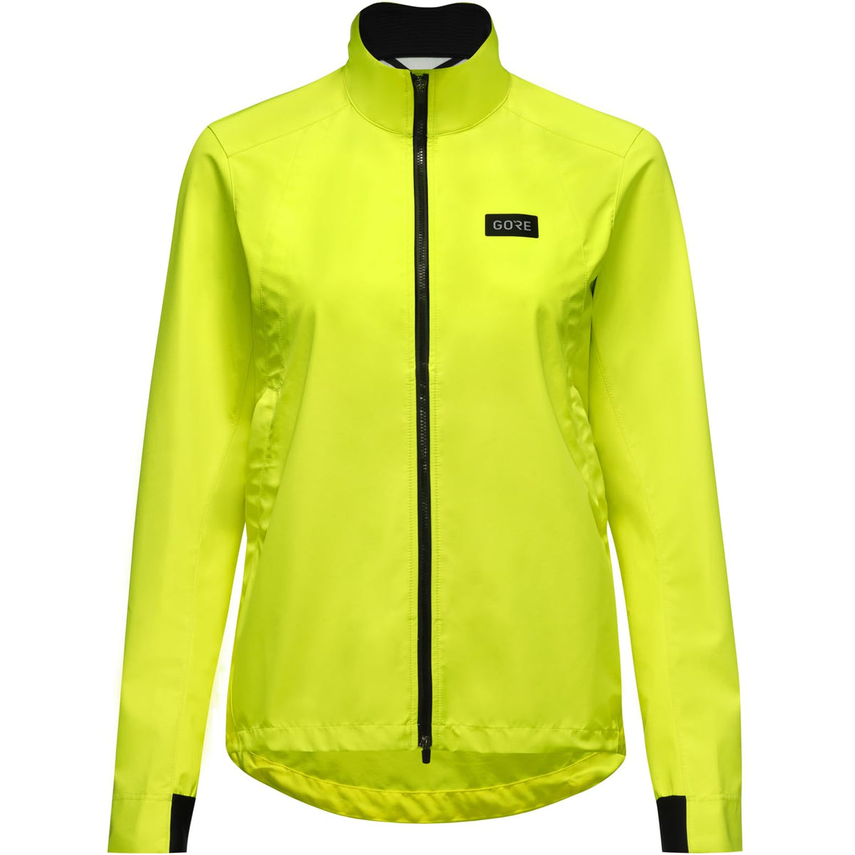 Neon yellow women's zip-up cycling jacket with stand collar and long sleeves