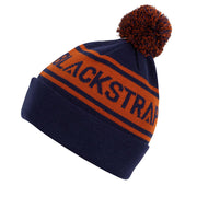 Cold-weather beanie with pom, navy knit with orange BLACKSTRAP stripe