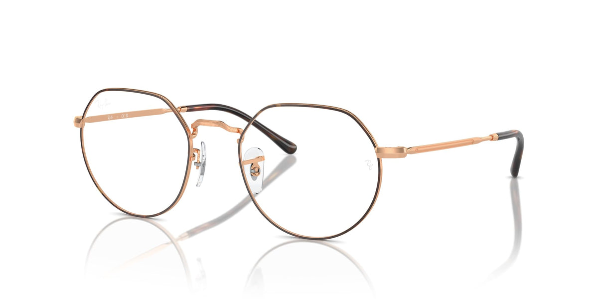 Ray-Ban prescription eyewear frames in rose gold with round lenses and tortoise temples
