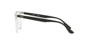 Ray-Ban prescription frames in clear with black temples, side profile with demo lenses