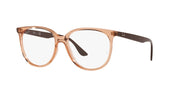 Ray-Ban prescription eyewear frames, translucent peach with dark-tinted temple arms