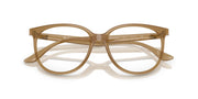 Ray-Ban prescription frames in opal light brown, angled view showing transparent sides