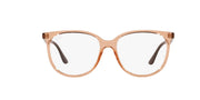Ray-Ban prescription eyewear frames, translucent peach with clear oval lenses