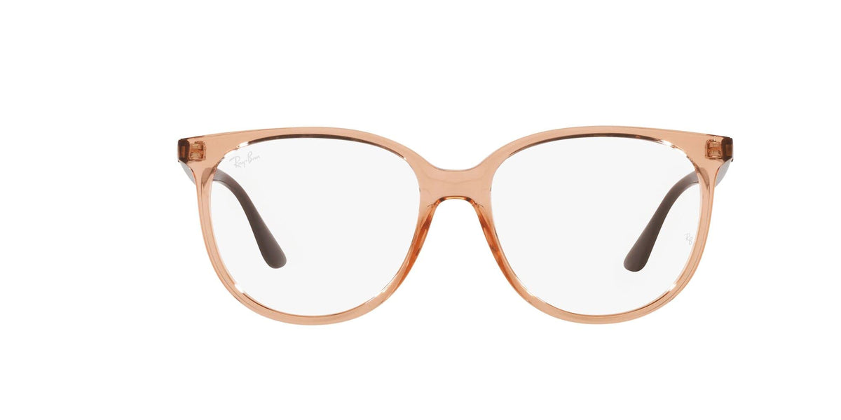 Ray-Ban prescription eyewear frames, translucent peach with clear oval lenses