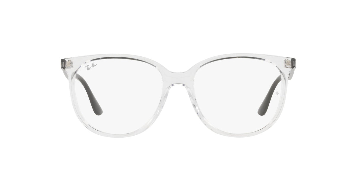 Ray-Ban prescription frames in clear/opal light color, full-rim square with demo lenses