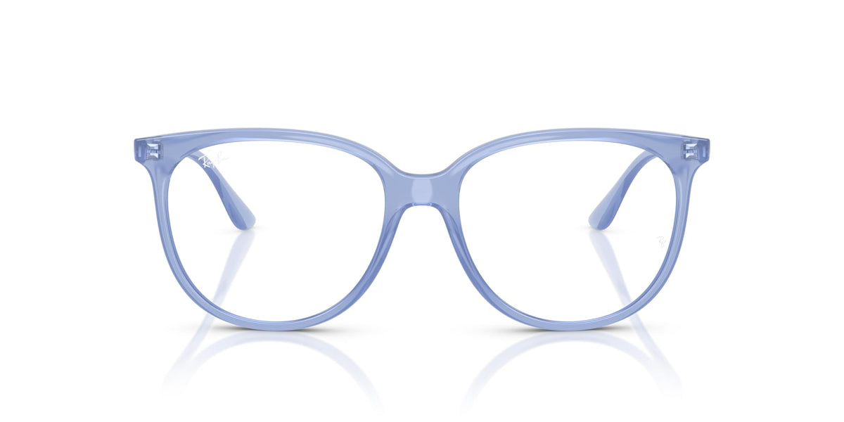 Ray-Ban prescription eyewear frames, light blue translucent full-rim with round lenses