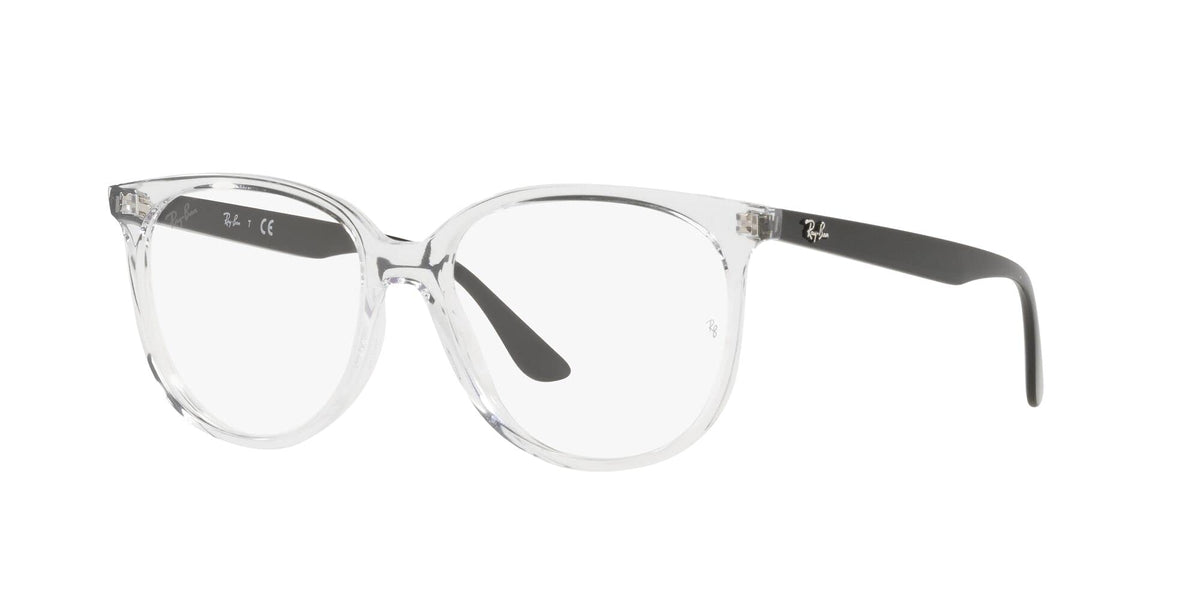 Ray-Ban prescription frames in clear/opal light color, side view with demo lenses