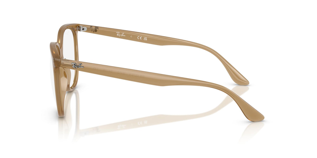 Ray-Ban prescription frames in opal light brown, temple arms and metal hinge detail