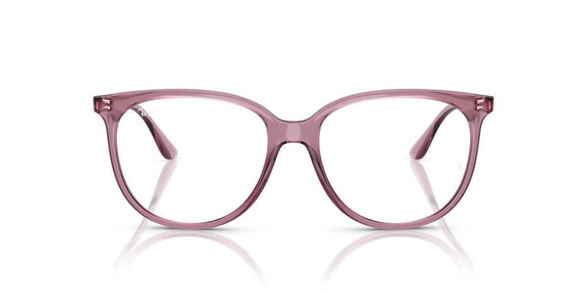 Ray-Ban prescription frames in opal light violet, full-rim round rectangular lenses