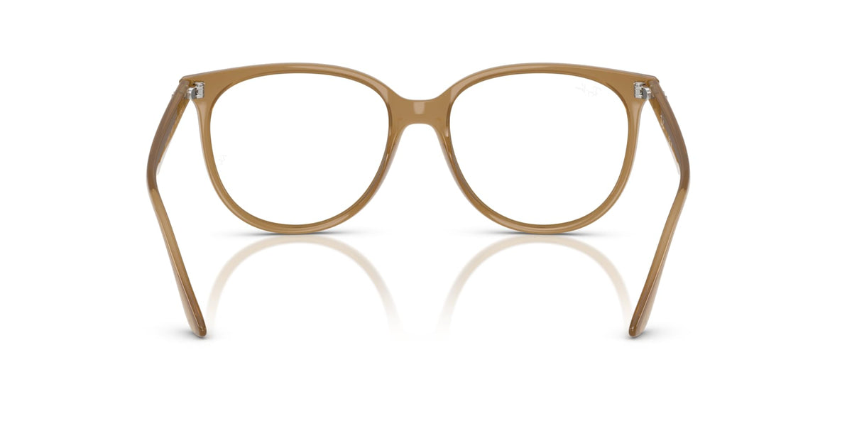 Ray-Ban prescription frames in opal light brown, front view with round rectangular lenses