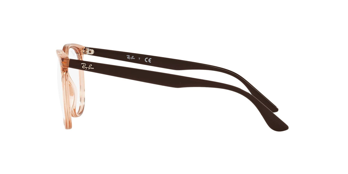 Ray-Ban prescription eyewear frames, amber front with dark temple arm and clear lenses