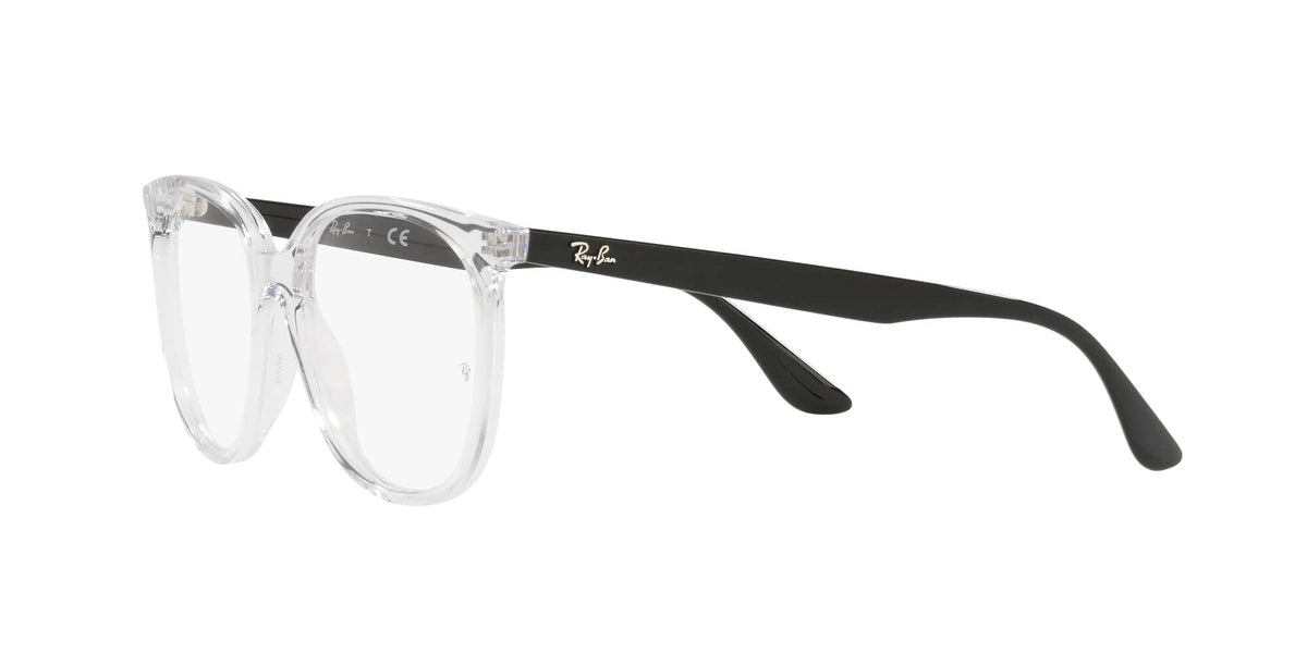 Ray-Ban prescription frames in clear with black temple tips, full-rim square and demo lenses