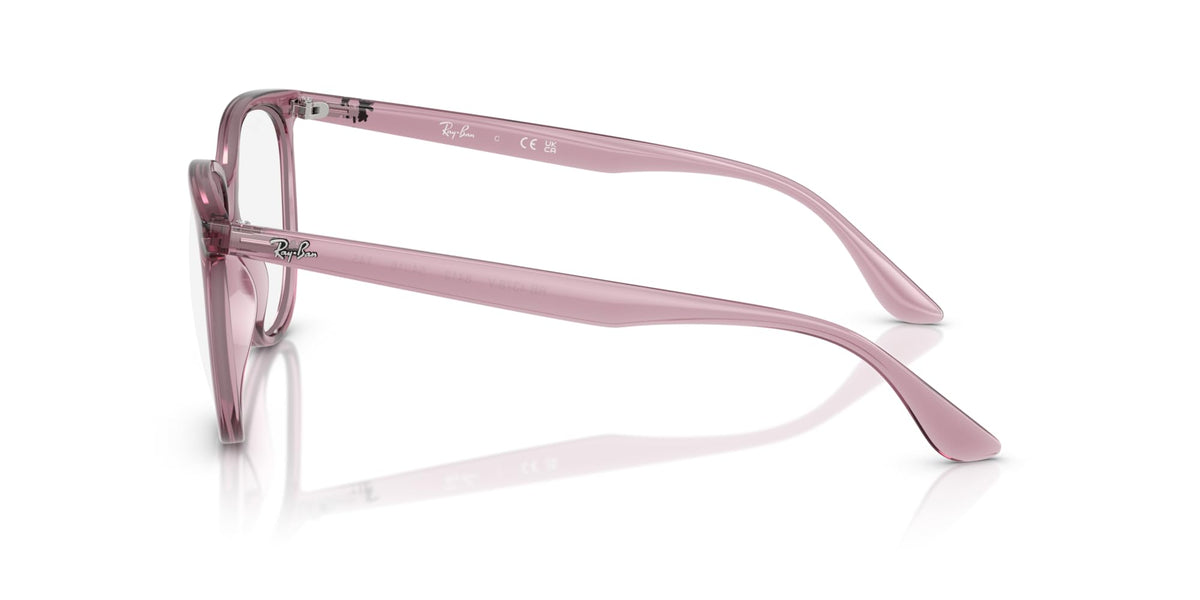 Ray-Ban prescription frames in opal light violet, profile view of temple arms