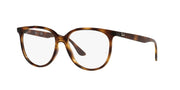 Ray-Ban prescription frames in tortoise brown, angled side view with demo lenses