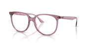 Ray-Ban prescription frames in opal light violet, side view with rounded rectangular shape