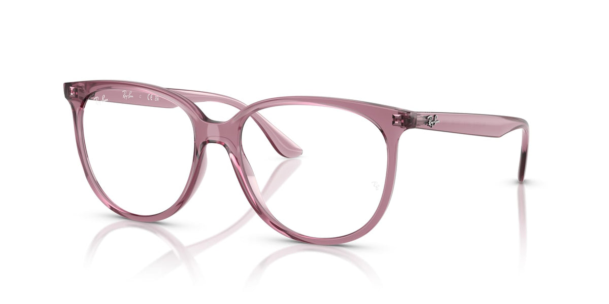 Ray-Ban prescription frames in opal light violet, side view with rounded rectangular shape