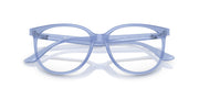 Ray-Ban prescription eyewear frames, light blue translucent full-rim, angled front view