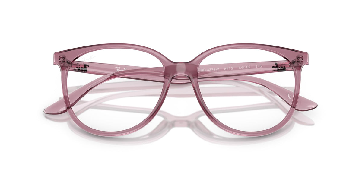Ray-Ban prescription frames in opal light violet, angled view with translucent temple tips