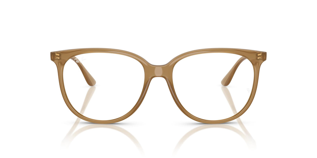 Ray-Ban prescription frames in opal light brown with full-rim round rectangular lenses