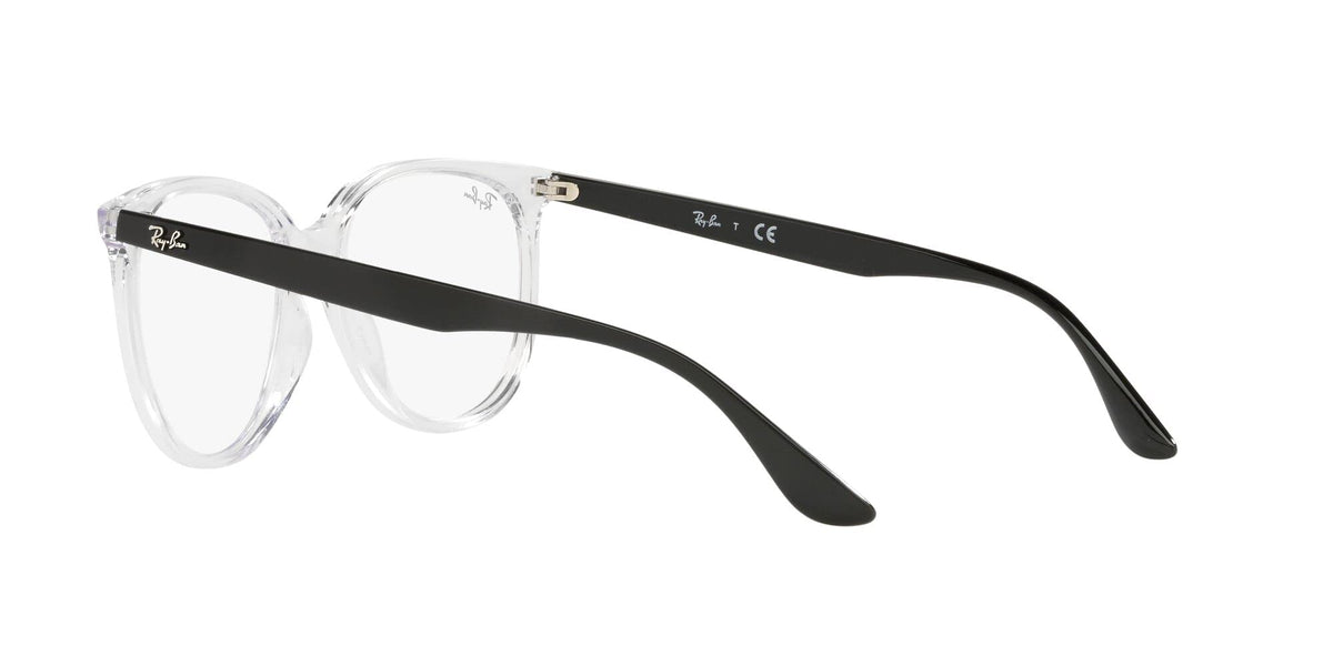Ray-Ban prescription frames in clear with black top bar, full-rim square with demo lenses