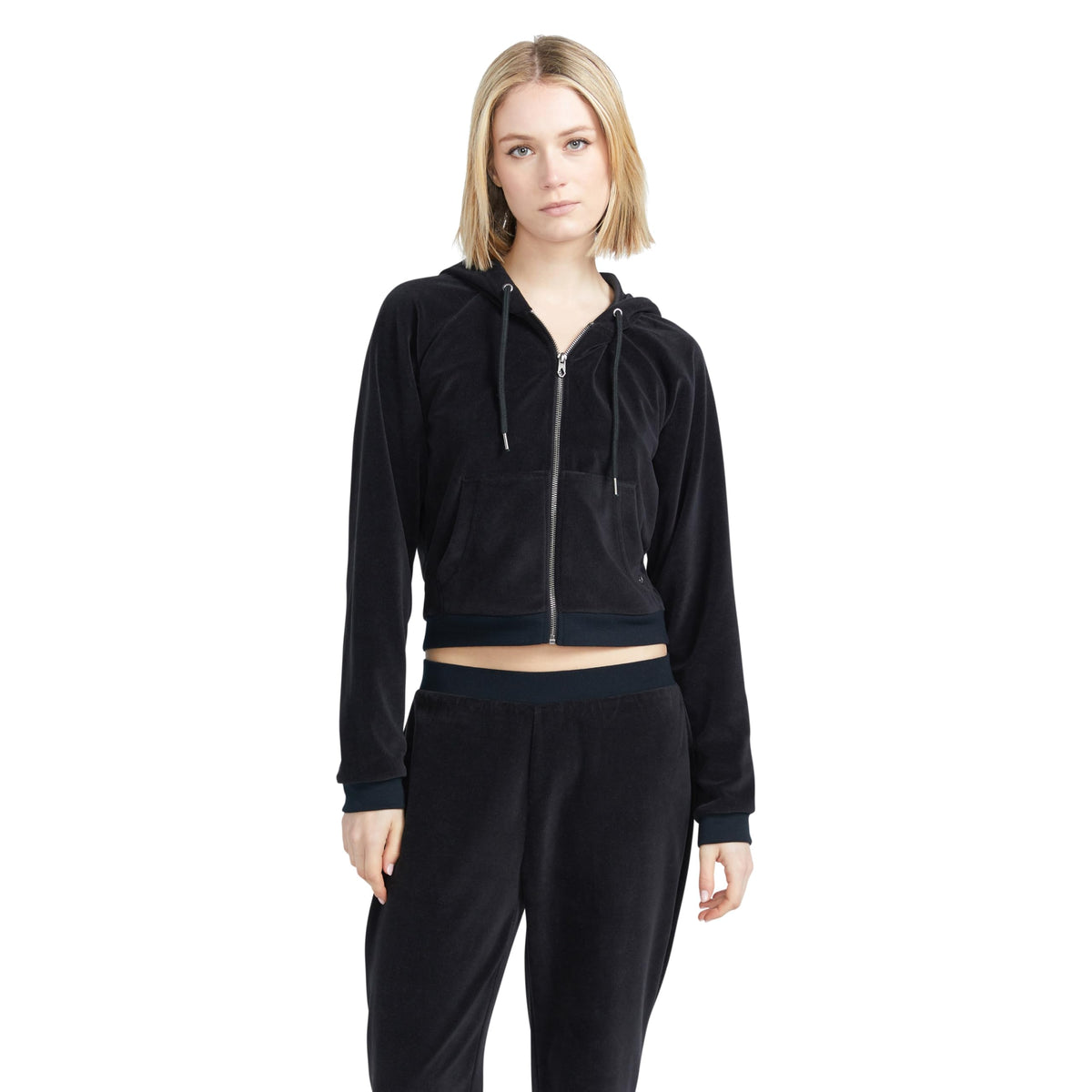 Volcom Women's Lived in Lounge Velour Zip Hoodie Sweatshirt — Black — view 1