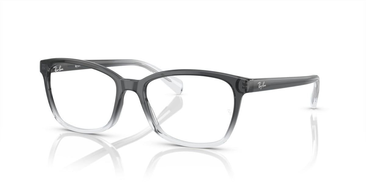 Ray-Ban square eyeglass frames in dark gray with transparent lens style