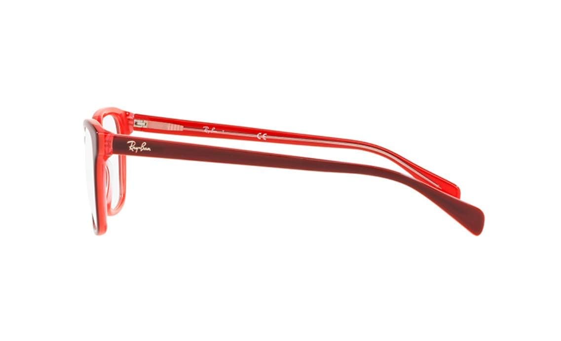 Ray-Ban RX5362 prescription eyewear frames, red side profile with clear lens