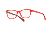 Ray-Ban RX5362 prescription eyewear frames, red full-rim with clear lenses, side view