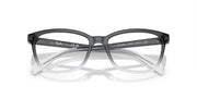 Ray-Ban rectangular eyeglass frames in black with clear reflective lenses