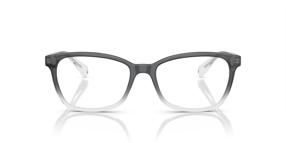 Ray-Ban square eyeglass frames in dark gray with clear front detail