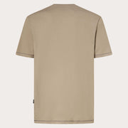 Beige crew-neck T-shirt, back view with plain design and stitched hem.