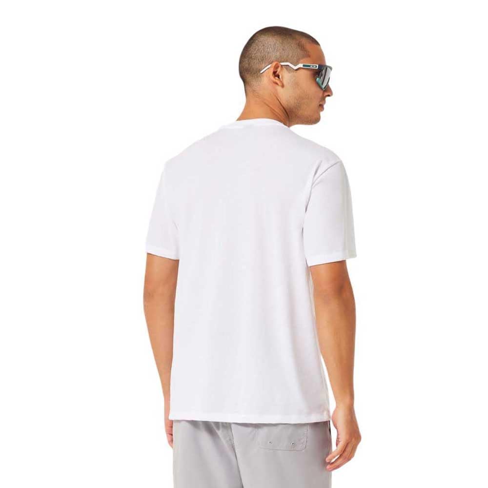 Men's white sun tee with crew neck, plain back view
