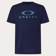Men's navy crew-neck sun tee with teal Oakley oval logo