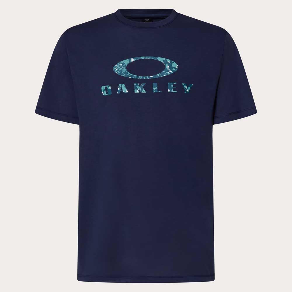 Men's navy crew-neck sun tee with teal Oakley oval logo