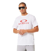 Men's white Oakley graphic sun tee with red oval logo front