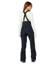 Black bib snow pants back view with adjustable straps