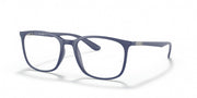 Blue prescription eyewear frames with full-rim rectangular lenses