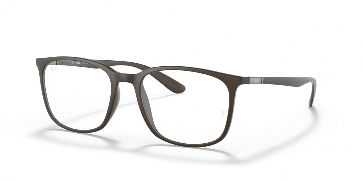 Ray-Ban RX7199 prescription eyewear frames, brown-gray full-rim rectangle