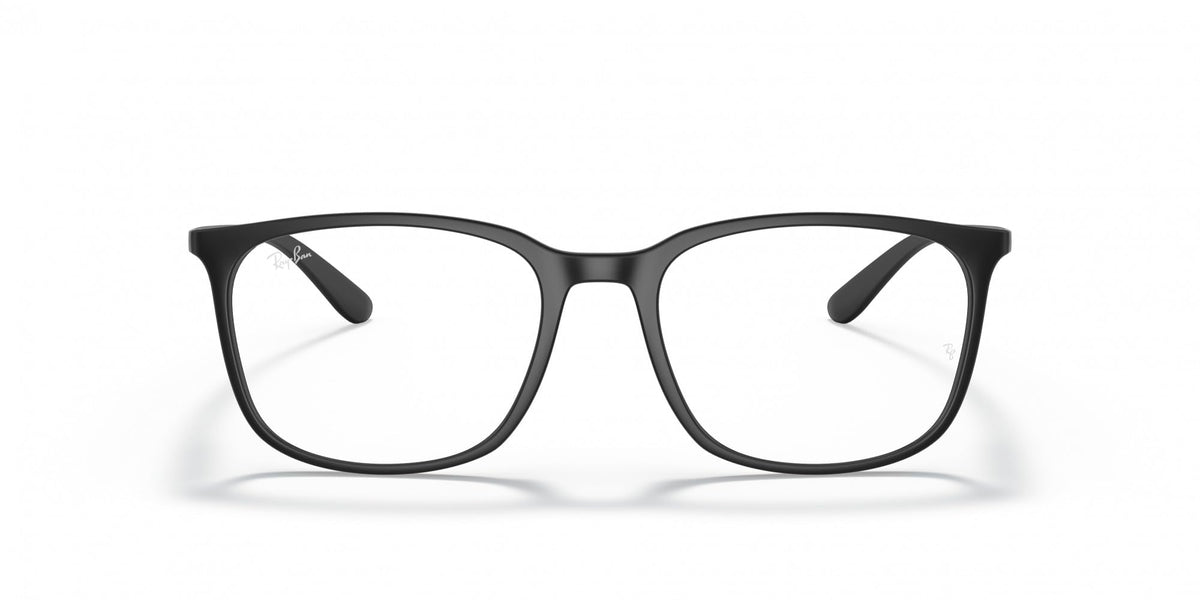 Black rectangular prescription eyewear frames, front view with clear lenses