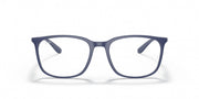 Blue rectangular prescription eyewear frames, front view with clear lenses